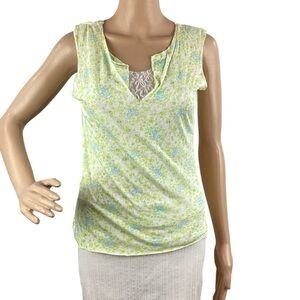 Free People Lace Lined Tank Top Size M Green Blue Floral